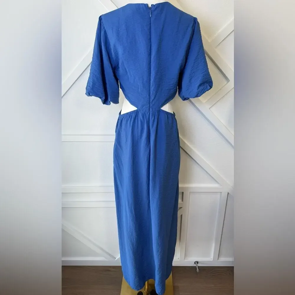 NWT Abercrombie & Fitch Blue Cut-Out Puff Sleeve Maxi Dress Size Medium